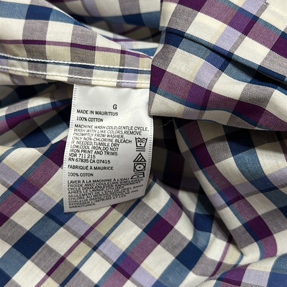 Nautica Men's Wrinkle-Resistant Blue, White, Purple Plaid Button Down‎ Shirt - Picture 13 of 16